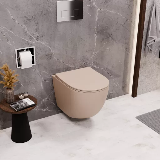 HD Lea Matt Cappucino perem nélküli mély öblítésű íves fali WC tető nélkül