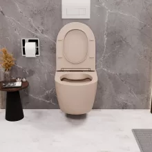HD Lea Matt Cappucino perem nélküli mély öblítésű íves fali WC tető nélkül
