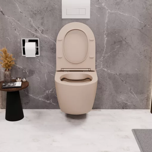 HD Lea Matt Cappucino perem nélküli mély öblítésű íves fali WC tető nélkül