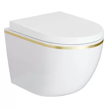 HD Lea Gold-Stripe perem nélküli mély öblítésű íves fali WC compact "A" tetővel és fényes króm zsanérral