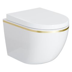   HD Lea Gold-Stripe perem nélküli mély öblítésű íves fali WC compact "A" tetővel és fényes króm zsanérral