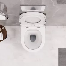 HD Lea Gold-Stripe perem nélküli mély öblítésű íves fali WC compact "A" tetővel és fényes króm zsanérral