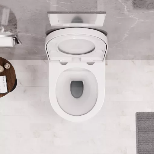HD Lea Gold-Stripe perem nélküli mély öblítésű íves fali WC compact "A" tetővel és fényes króm zsanérral