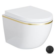 HD Lea Gold-Stripe perem nélküli mély öblítésű íves fali WC compact "A" tetővel és matt fekete zsanérral
