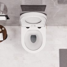 HD Lea Gold-Stripe perem nélküli mély öblítésű íves fali WC compact "A" tetővel és matt fekete zsanérral