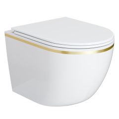   HD Lea Gold-Stripe perem nélküli mély öblítésű íves fali WC slim "A" tetővel és fényes króm zsanérral