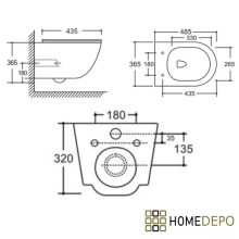 HD Lea Gold-Stripe perem nélküli mély öblítésű íves fali WC slim "A" tetővel és fényes króm zsanérral
