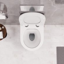 HD Lea Gold-Stripe perem nélküli mély öblítésű íves fali WC slim "F" tetővel és fényes króm zsanérral