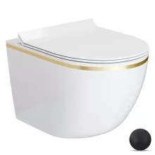 HD Lea Gold-Stripe perem nélküli mély öblítésű íves fali WC slim "F" tetővel és matt fekete zsanérral