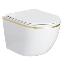   HD Lea Gold-Stripe perem nélküli mély öblítésű íves fali WC slim "P" tetővel és fényes króm zsanérral