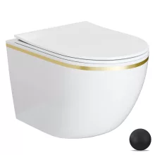HD Lea Gold-Stripe perem nélküli mély öblítésű íves fali WC slim "P" tetővel és matt fekete zsanérral