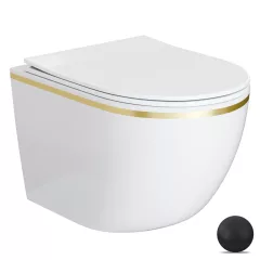   HD Lea Gold-Stripe perem nélküli mély öblítésű íves fali WC slim "P" tetővel és matt fekete zsanérral