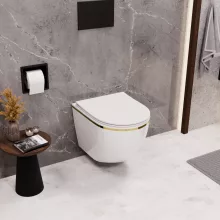 HD Lea Gold-Stripe perem nélküli mély öblítésű íves fali WC slim "P" tetővel és matt fekete zsanérral
