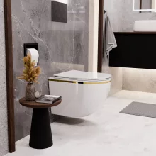 HD Lea Gold-Stripe perem nélküli mély öblítésű íves fali WC slim "P" tetővel és matt fekete zsanérral