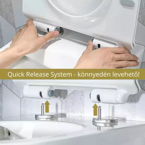 HD Lea Gold-Stripe perem nélküli mély öblítésű íves fali WC slim "P" tetővel és matt fekete zsanérral