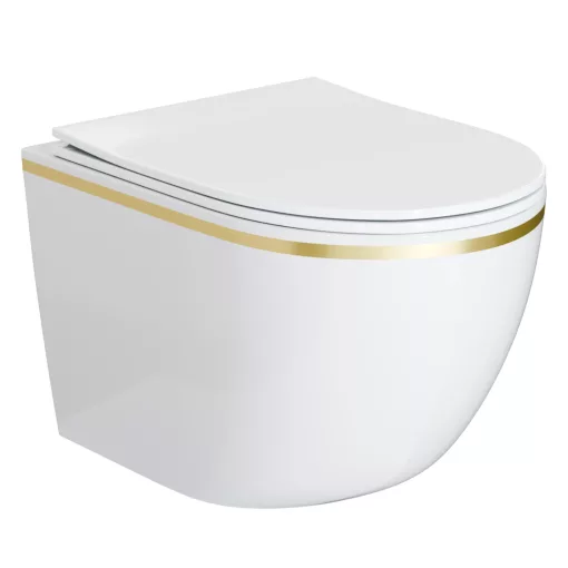 HD Lea Gold-Stripe perem nélküli mély öblítésű íves fali WC tető nélkül