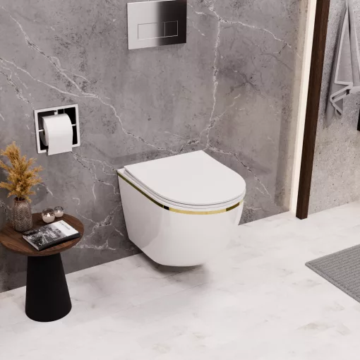 HD Lea Gold-Stripe perem nélküli mély öblítésű íves fali WC tető nélkül