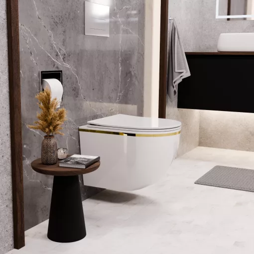 HD Lea Gold-Stripe perem nélküli mély öblítésű íves fali WC tető nélkül