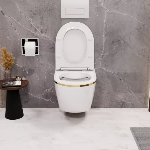 HD Lea Gold-Stripe perem nélküli mély öblítésű íves fali WC tető nélkül
