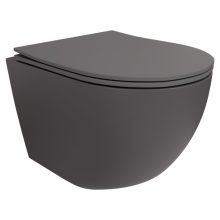 HD Lea Matt Antracit perem nélküli mély öblítésű íves fali WC slim "P" tetővel és fényes króm zsanérral