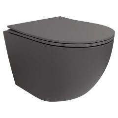   HD Lea Matt Antracit perem nélküli mély öblítésű íves fali WC slim "P" tetővel és fényes króm zsanérral