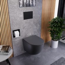 HD Lea Matt Antracit perem nélküli mély öblítésű íves fali WC slim "P" tetővel és matt fekete zsanérral