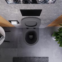 HD Lea Matt Antracit perem nélküli mély öblítésű íves fali WC slim "P" tetővel és matt fekete zsanérral