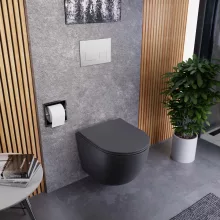 HD Lea Matt Antracit perem nélküli mély öblítésű íves fali WC tető nélkül