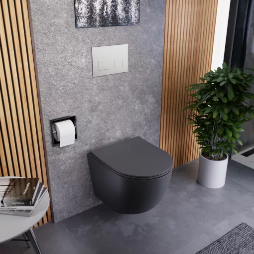HD Lea Matt Antracit perem nélküli mély öblítésű íves fali WC tető nélkül