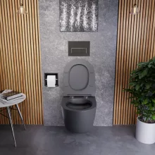 HD Lea Matt Antracit perem nélküli mély öblítésű íves fali WC tető nélkül