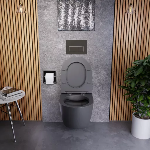 HD Lea Matt Antracit perem nélküli mély öblítésű íves fali WC tető nélkül