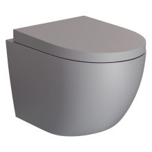 HD Lea Matt Grey perem nélküli mély öblítésű íves fali WC Compact "A" tetővel és fényes króm zsanérral