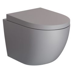   HD Lea Matt Grey perem nélküli mély öblítésű íves fali WC Compact "A" tetővel és fényes króm zsanérral