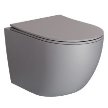 HD Lea Matt Grey perem nélküli mély öblítésű íves fali WC slim "P" tetővel és fényes króm zsanérral