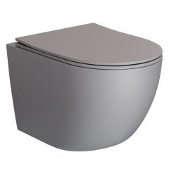   HD Lea Matt Grey perem nélküli mély öblítésű íves fali WC slim "P" tetővel és fényes króm zsanérral