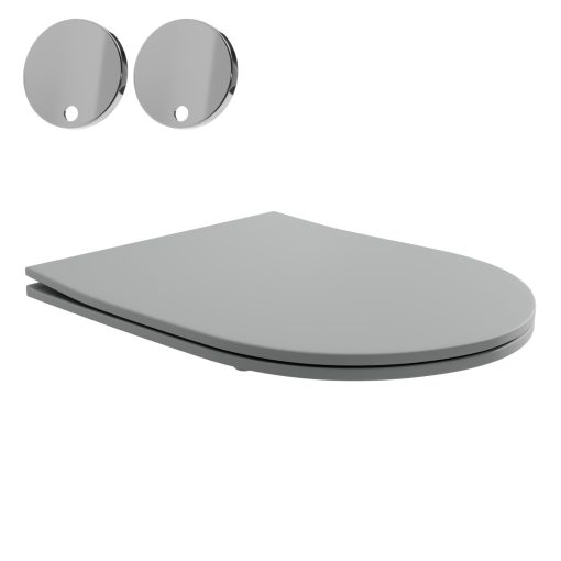 HD Lea Matt Grey perem nélküli mély öblítésű íves fali WC slim "P" tetővel és fényes króm zsanérral