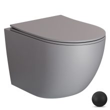 HD Lea Matt Grey perem nélküli mély öblítésű íves fali WC slim "P" tetővel és matt fekete zsanérral