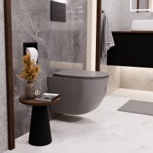 HD Lea Matt Grey perem nélküli mély öblítésű íves fali WC slim "P" tetővel és matt fekete zsanérral