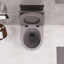 HD Lea Matt Grey perem nélküli mély öblítésű íves fali WC slim "P" tetővel és matt fekete zsanérral