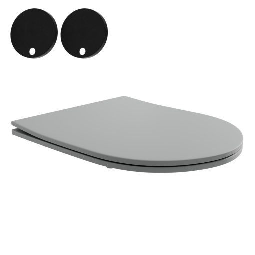 HD Lea Matt Grey perem nélküli mély öblítésű íves fali WC slim "P" tetővel és matt fekete zsanérral