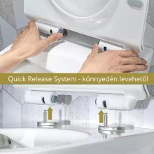 HD Lea Matt Grey perem nélküli mély öblítésű íves fali WC slim "P" tetővel és matt fekete zsanérral