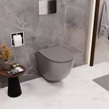HD Lea Matt Grey perem nélküli mély öblítésű íves fali WC tető nélkül