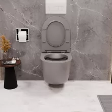 HD Lea Matt Grey perem nélküli mély öblítésű íves fali WC tető nélkül