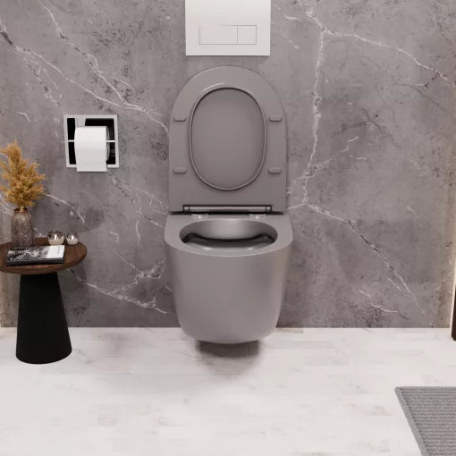 HD Lea Matt Grey perem nélküli mély öblítésű íves fali WC tető nélkül
