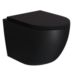   HD Lea Matt Black perem nélküli mély öblítésű íves fali WC slim "A" tetővel és matt fekete zsanérral