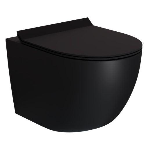HD Lea Matt Black perem nélküli mély öblítésű íves fali WC slim "F" tetővel és matt fekete zsanérral