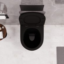 HD Lea Matt Black perem nélküli mély öblítésű íves fali WC slim "F" tetővel és matt fekete zsanérral