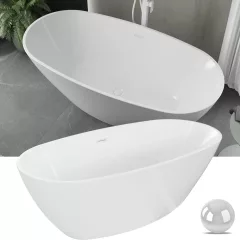   HD Aurora White 150/160/170 cm hosszú ovális térben álló akril kád fényes fehér túlfolyóval és click-clack leeresztővel