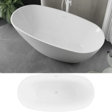 HD Aurora White 150/160/170 cm hosszú ovális térben álló akril kád fényes fehér túlfolyóval és click-clack leeresztővel