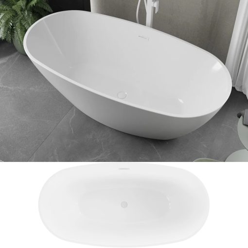 HD Aurora White 150/160/170 cm hosszú ovális térben álló akril kád fényes fehér túlfolyóval és click-clack leeresztővel